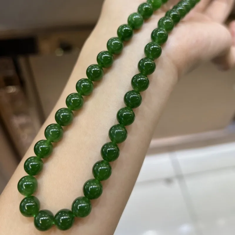 Hotan Dark Green Necklace Buddha Beads Multi-Loop Bracelet Jade