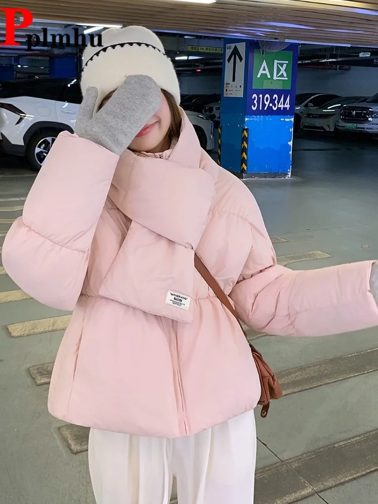 

Thickened Warm Scarf Jackets Coat Women's Casual Baggy Korean Fashion Chaquetas New Zipper Short Stand-Up Collar Jaquetas