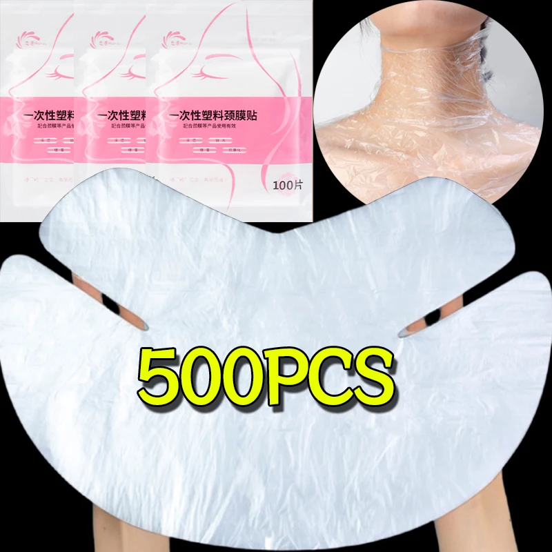 Disposable Neck Masks Face Plastic Film 500PPCS Transparent PE Masks Wrap Full Facial Cleaner Mask DIY Neck Mask Paper Care Tool