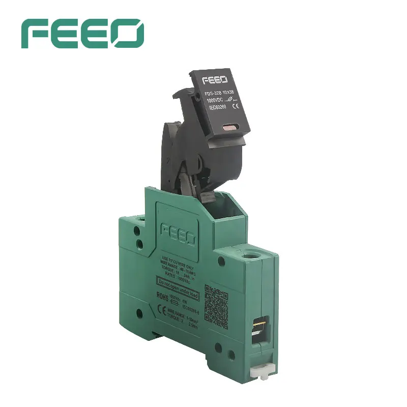 FEEO 1P Automatic CE Certificate DC Solar PV 10x38 1000VDC High Voltage Din Rail Electric Fuse Holder without light without fuse