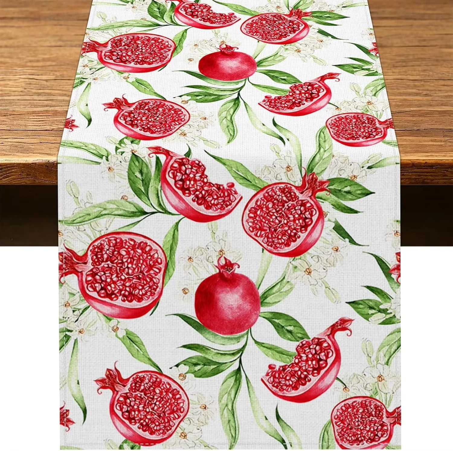 Rosh Hashanah Pomegranate Linen Table Runner Jewish Holiday Table Decor Reusable Kitchen Dining Table Runner Rosh Hashanah Decor