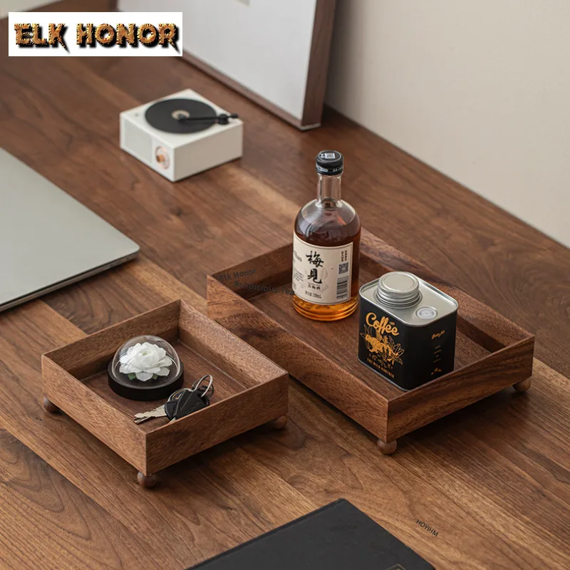 ZAEYORIA Walnut Solid Wood Kitchen Storage & Organization Japanese Decorative Tray Cutlery Organizer Chinese Tea Set Supplies
