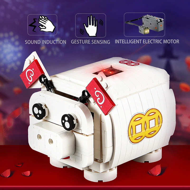 Technical Induction Mini Pig Electric Sound-light Induction Animal Building Block Bricks Pig Toys for Kids