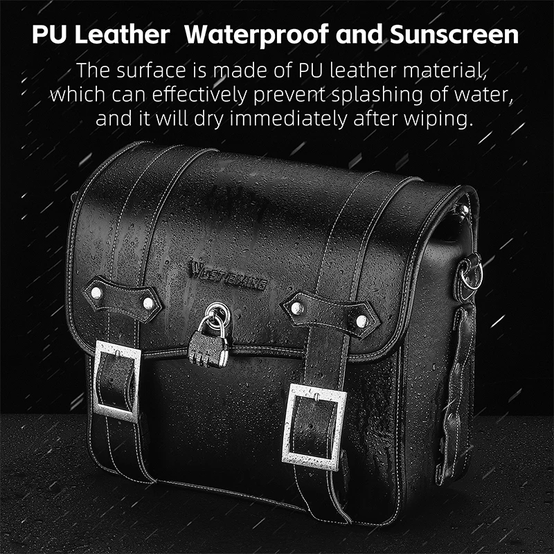 WEST BIKING Motorcycle Bilateral Bag Waterproof 16L PU Leather Saddle Bag With Password Lock Anti Theft Bike Rear Seat Side Bag