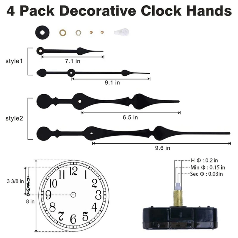 Hete 2x Hoog Koppel Klok Bewegingsmechanisme Met 11 Inch Lange Spadewijzers, Kwartsklok Motorkit