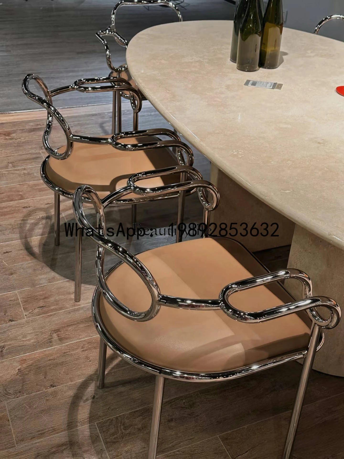

minimalist dining chair household stainless steel light luxury leather chair backrest