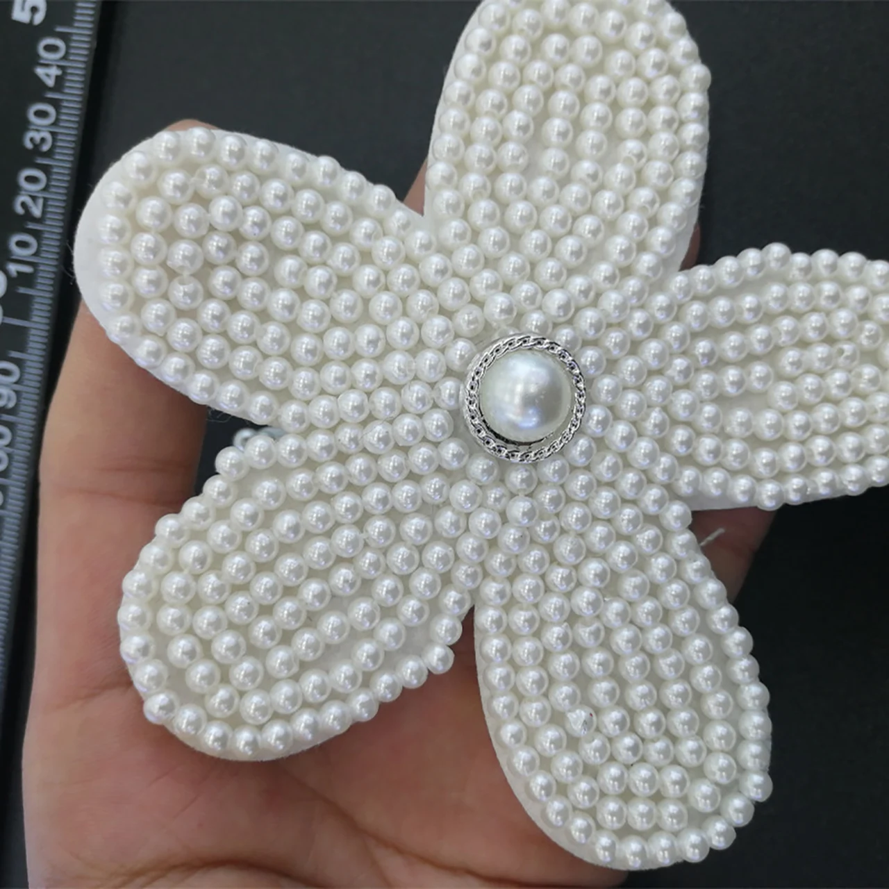 1 Piece 5*5 cm Fashion Handmade Bead Sew on Patch White Black Flower Accessories DIY Decorative for Garment