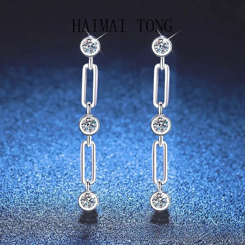 

HAIMAITONG PT950 Platinum Xiaohongshu Earrings Moissanite Earrings Bubble Tassel 60 Minutes Moissanite Ears Women's Wh