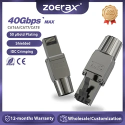 ZoeRax RJ45 Connectors Tool Free Cat6a Cat7 Cat8, Shielded RJ45 Modular Plugs 10 Gbps 600MHz PoE++, Reusable Easy rj45 plug