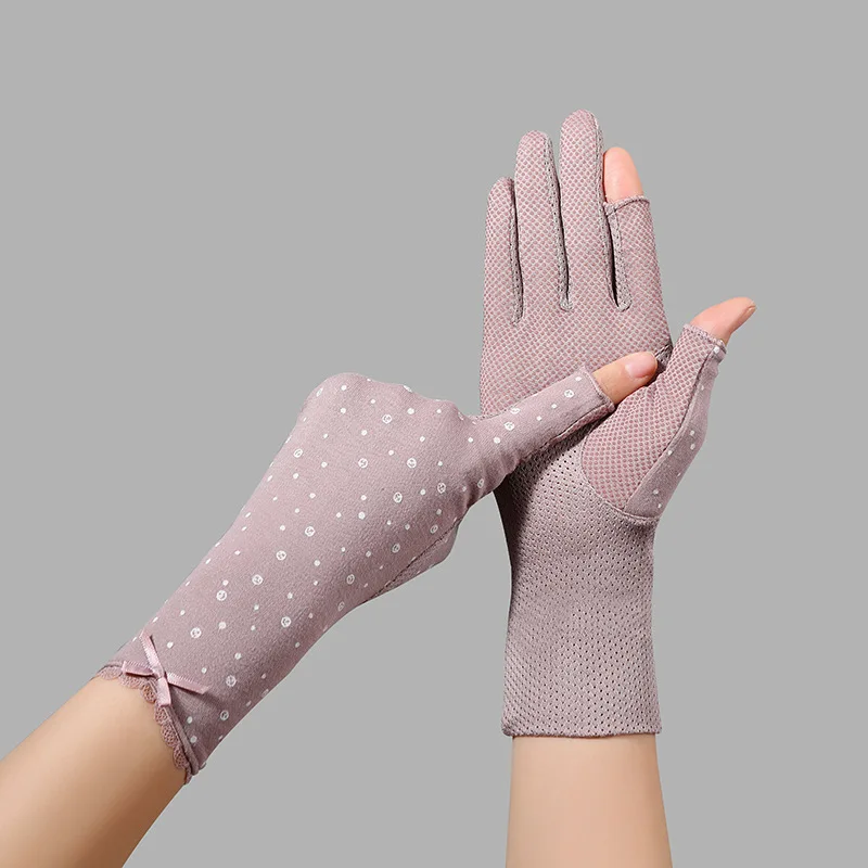 Summer Autumn Mid-length Cotton Medium-length Touch Screen Cycling Driving Anti-slip Anti-ultraviolet Sunscreen Gloves Women