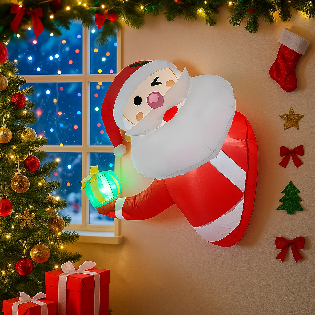 Papá Noel inflable de 1M/3,2 pies con luces LED de regalo, juguetes de decoración para el hogar, adornos navideños para patio, decoración de iluminación exterior para vacaciones