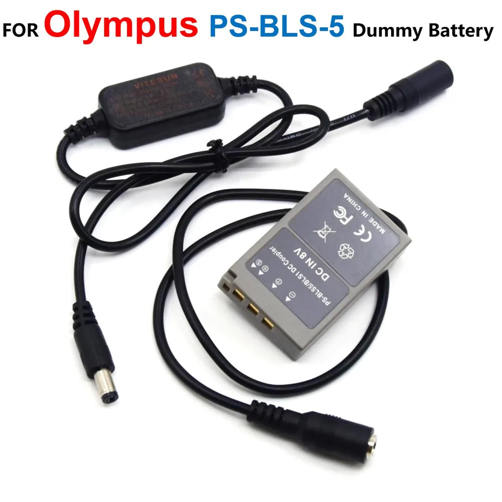 สาย Charger adaptor พลังงานแบบ Step-Down 12V-24V + แบตเตอรี่ปลอม BLS5 PS-BLS-5สำหรับปากกา Olympus E-PL7 E-PL5 E-PM2สไตลัส1S