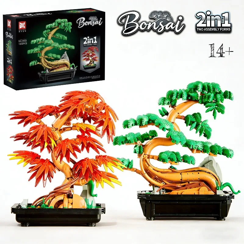 

1023PCS Guest-Greeting Pine Tree Bonsai Building Blocks Pot Desktop Ornament Construction Bricks Toy Gift For Children Adult