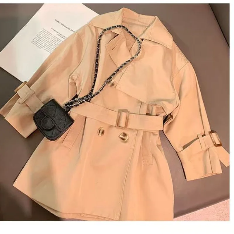 Baby Girls' Trench Coat Mid Length Spring and Autumn Children's  New British Style Coat Baby Clothing Korean Version Coat 2-8Y