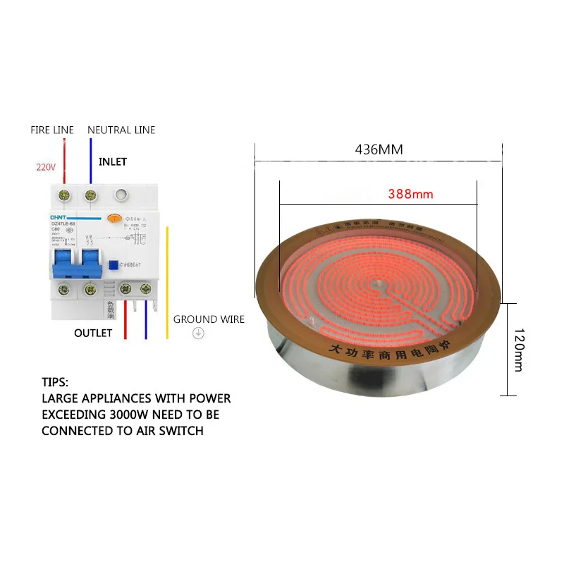 Kompor tanam keramik komersial 5000W, panci masak 1 tungku listrik Hotpot tunggal