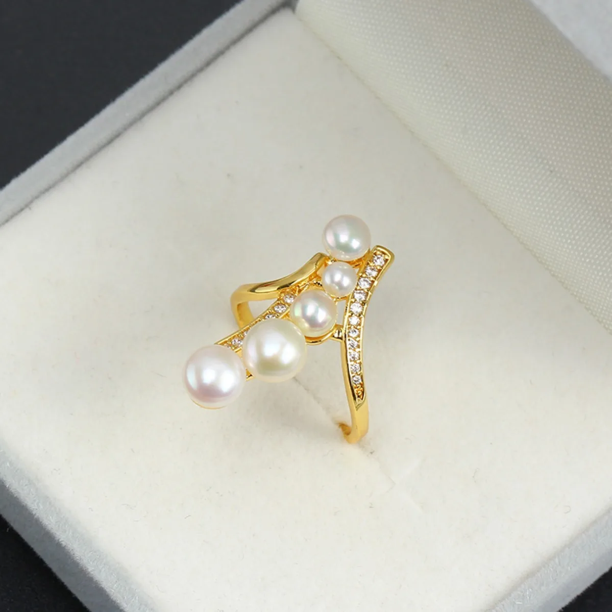 14K Gold Tree‑Branch Micro Pave CZ Adjustable Ring Bezel Blank Women DIY Findings For Pearl Ring Handmade Jewelry Making Parts