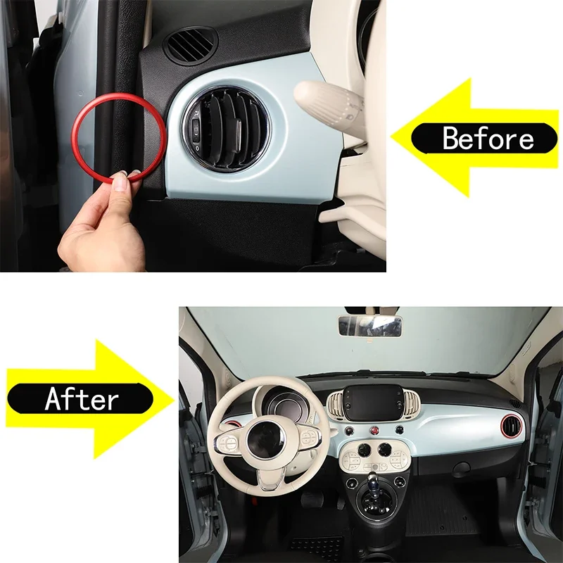 For Fiat 500 2016+ aluminum alloy red car styling center console side air outlet decorative ring sticker car accessories 2Pcs 3