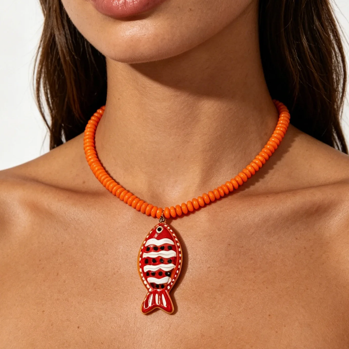 Collar con colgante de pez hecho a mano estilo vacaciones en la playa, colgante colorido, collar de pez tropical, accesorios para mujer