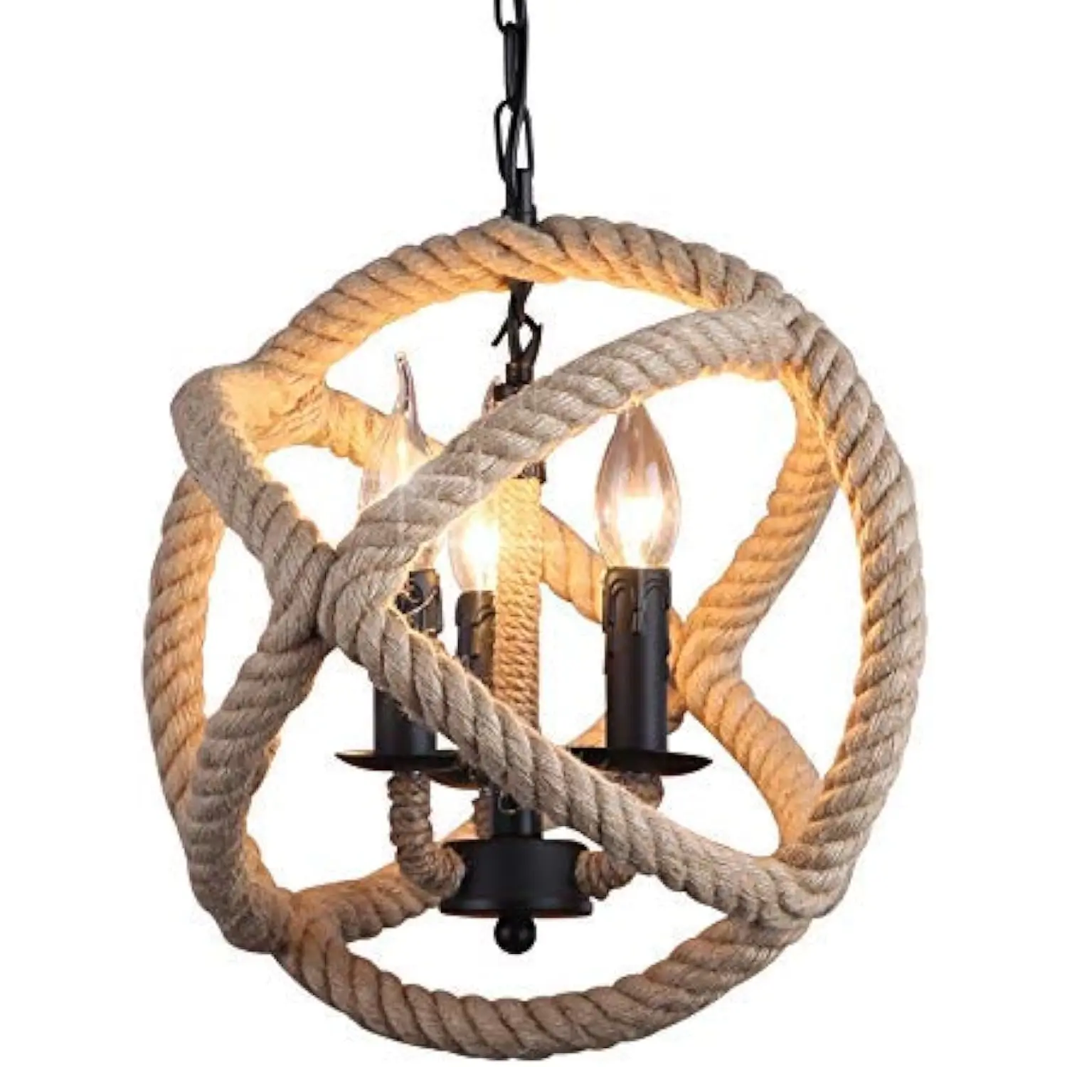 

Vintage Style 4-Lights Hemp Rope Ball Chandelier Retro Industrial Style Lamps Country Style Hanging Island Pendant Light Fixtur