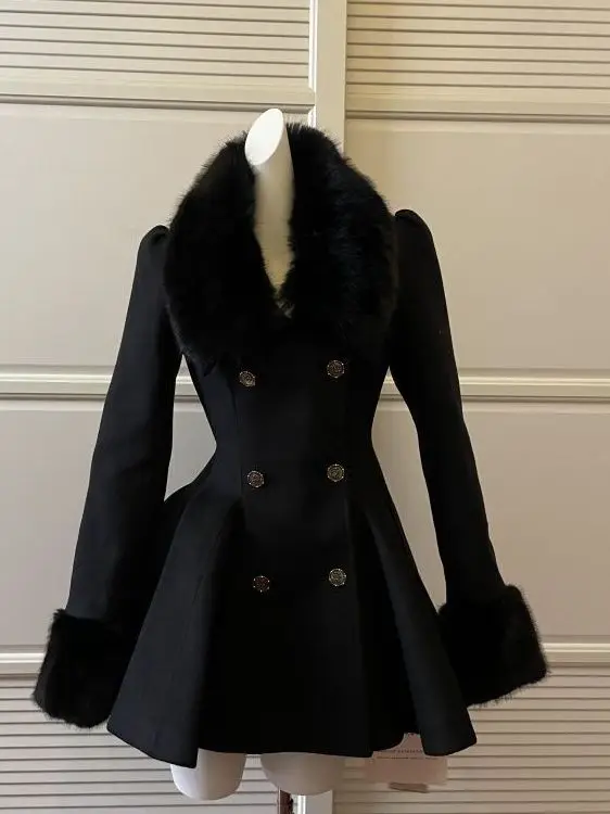 

Женское пальто из хлопка с меховым воротником, корейский стиль, свободный крой, длинное, двубортное, зимнее...