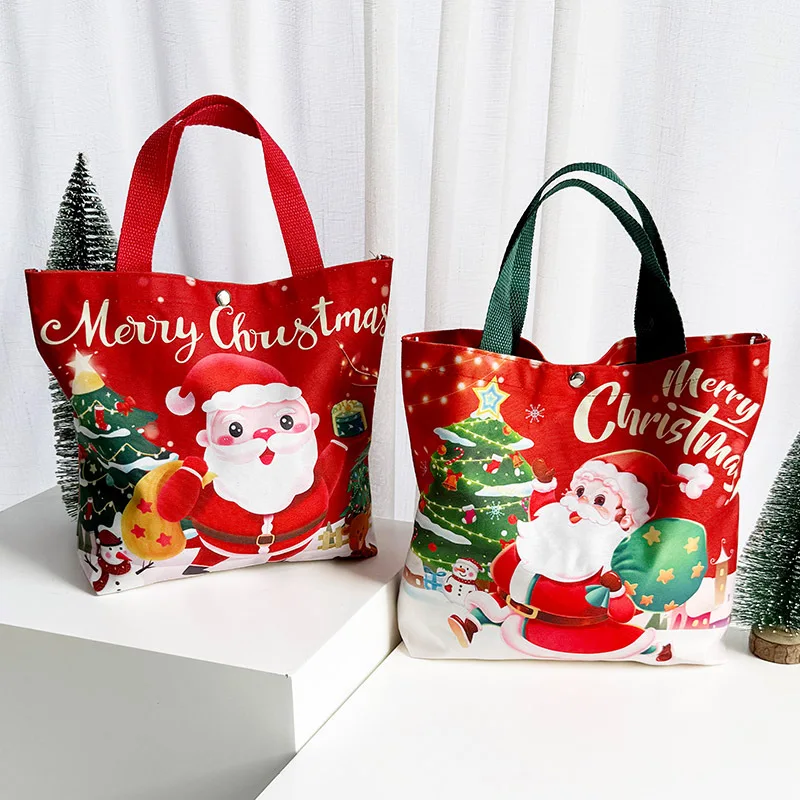 Christmas Santa Claus Canvas Tote Bag Reusable Xmas Handbag Lovely New Year Gift Party Supply