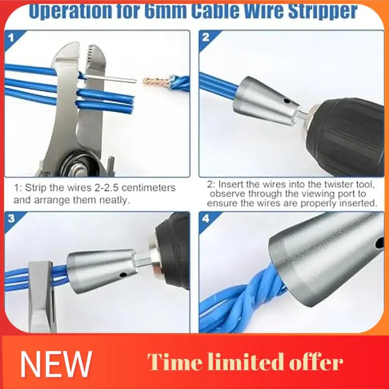 

6 Piece 3/5 Way Wire Stripping Tool And Cable Twister Tool, As Shown Metal Wire Stripper And Twister, Wire Twister Bit