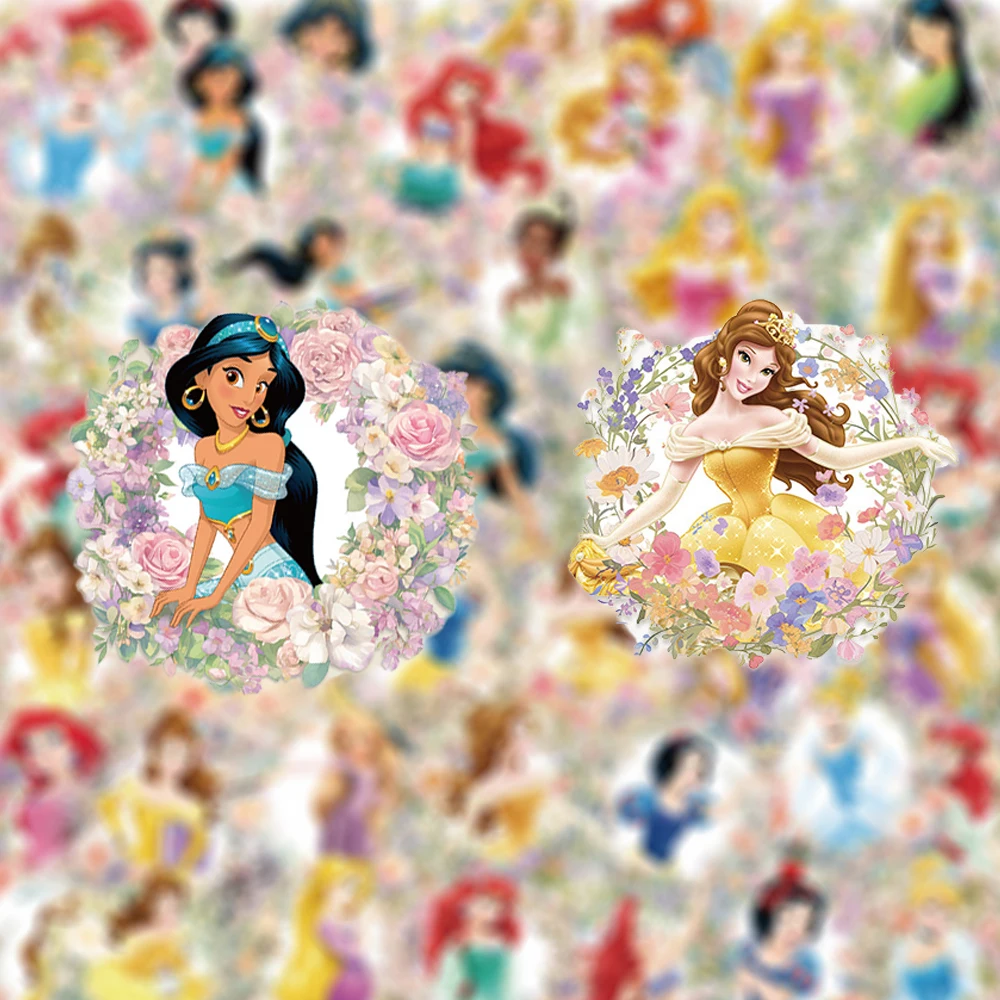 

10/30/50pcs Kawaii Disney Princess and Flower Stickers Transparent Cartoon Sticker Suitcase Water Bottle Phone Cute Decals Pack