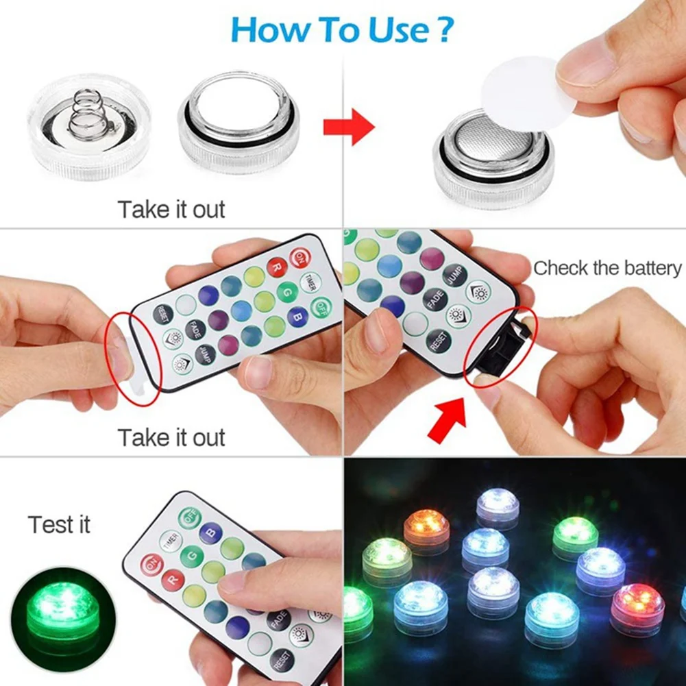 10Pcs Wireless Colorful LED Car Interior Ambient Light Remote Control Battery Operated Vase Pool Pond Lantern Decoration