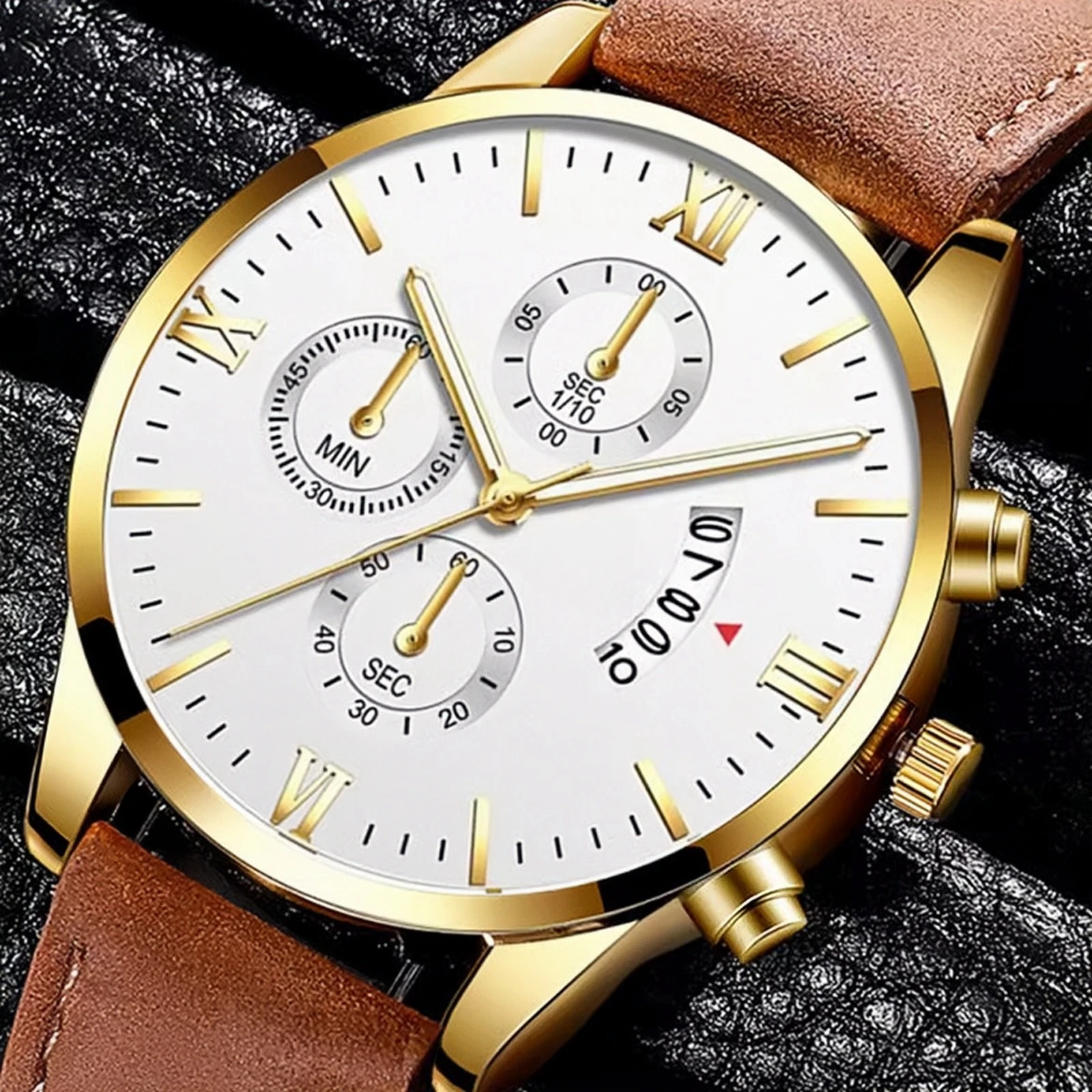 Montre-bracelet à quartz avec bracelet en cuir pour homme, marque de luxe, décontracté, minimaliste, calendrier numérique, horloge pour homme