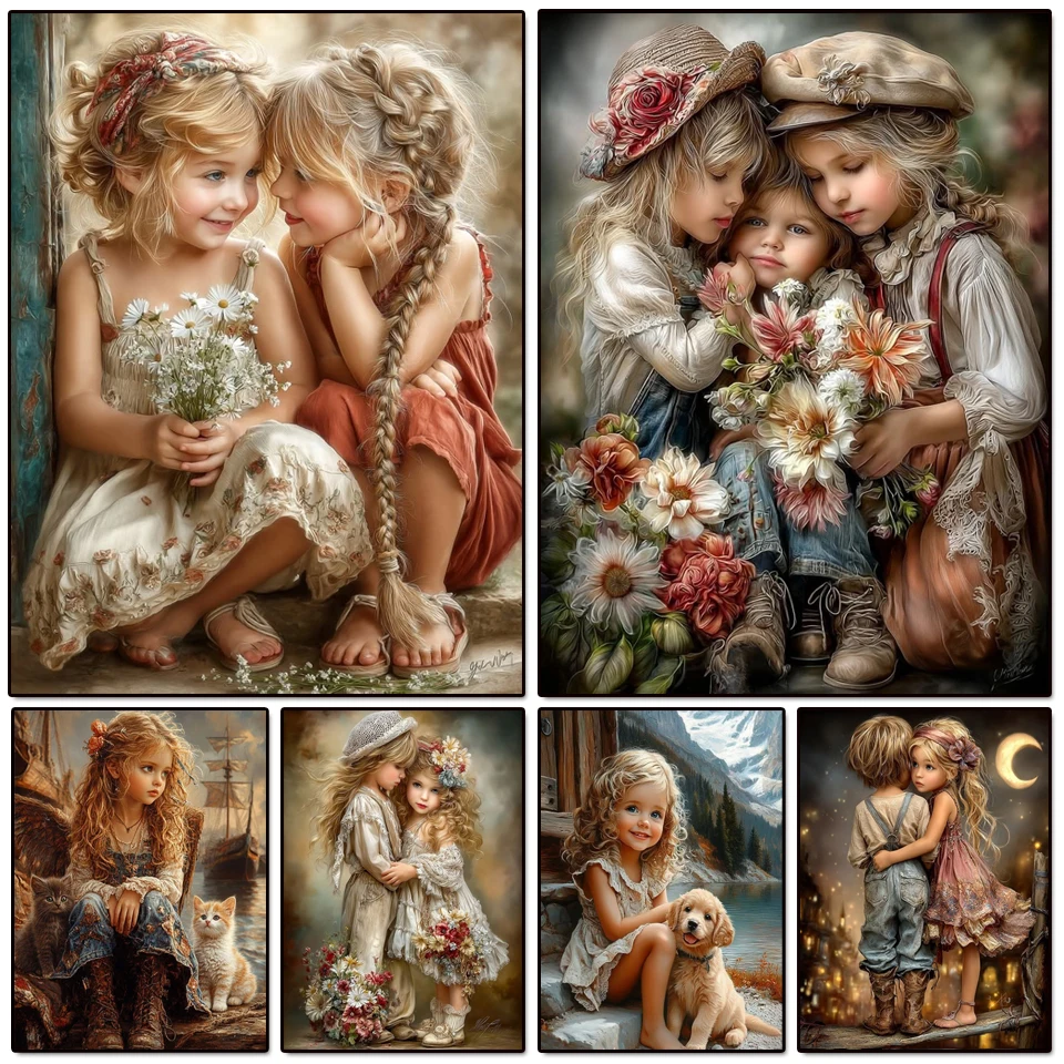 Diamond Painting New Arrival Girl Sisters Diamond Mosaic Pet Cats and Dogs Embroidery DIY Picture Cross Stitch Craft Kit Gift