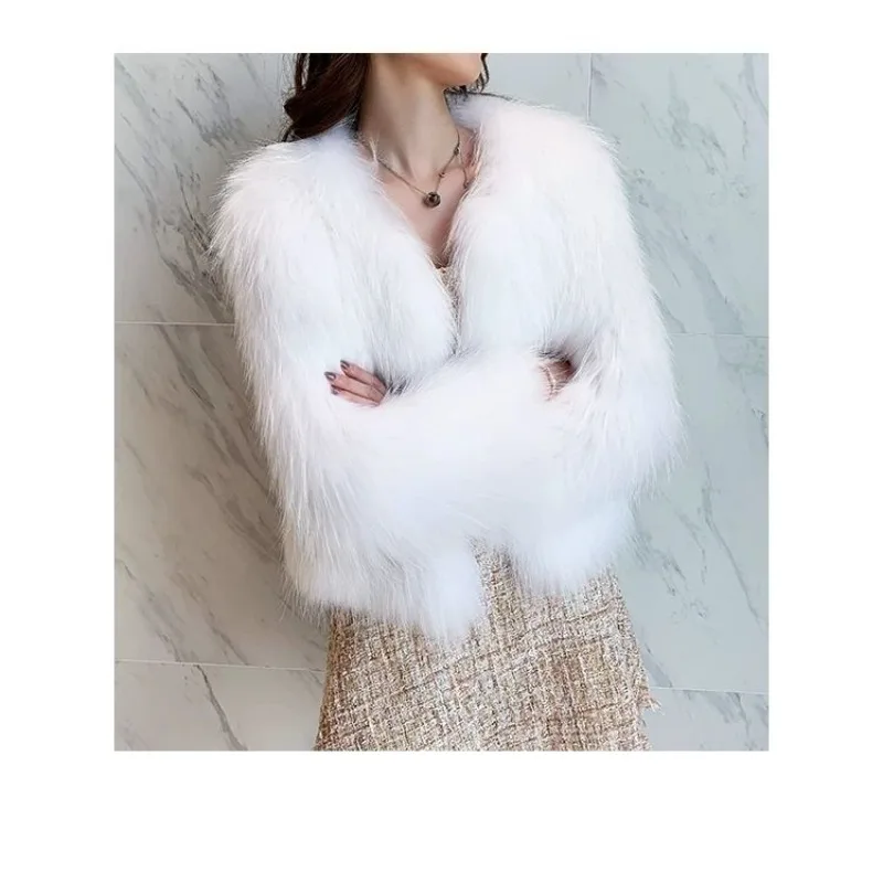 Nowy damski płaszcz futrzany, zimowy płaszcz ze sztucznego futra norek, damski ocieplany bawełną, pogrubiony futrem z lisa, młodzieżowy, krótki, wyszczuplający szal, odzież wierzchnia