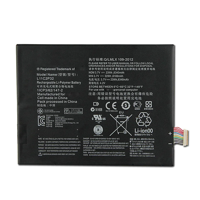 New Replacement Battery For Lenovo IdeaTab S6000 S600H B6000 A7600 L11C2P32 L11C2P31 Rechargable Li-ion Batteries 6340mAh