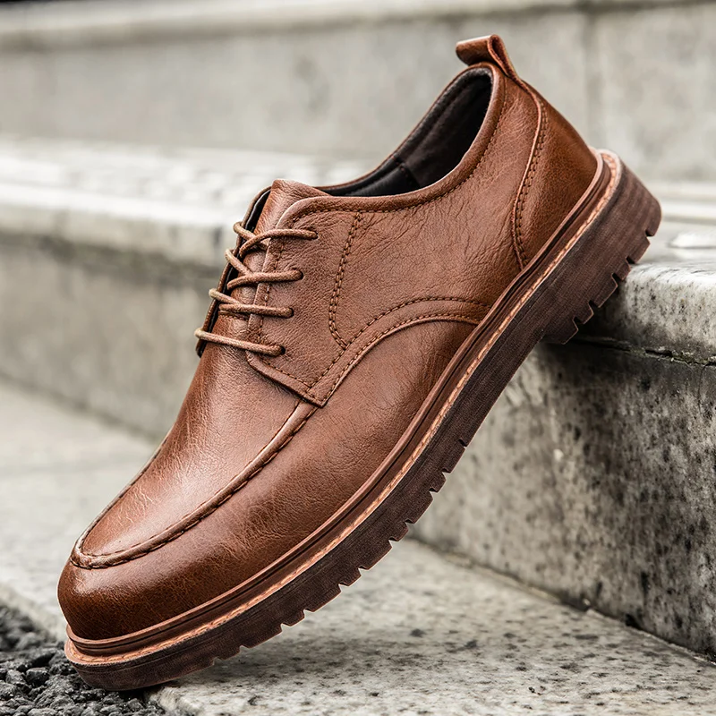 

Plus Size Men's Genuine Leather Casual Shoes Retro Lace-Up Oxfords Comfortable Anti-slip Rubber Sole Business Dress Shoes