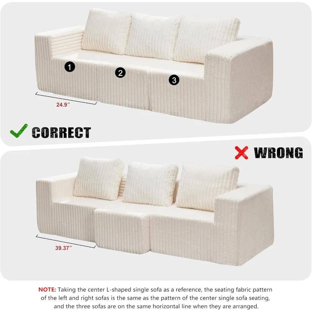 أريكة مقطعية معيارية مكونة من 3 مقاعد مع كرسي سحابي من إسفنج الذاكرة بمقعد عميق مع وسائد أريكة مقطعية كبيرة الحجم #4