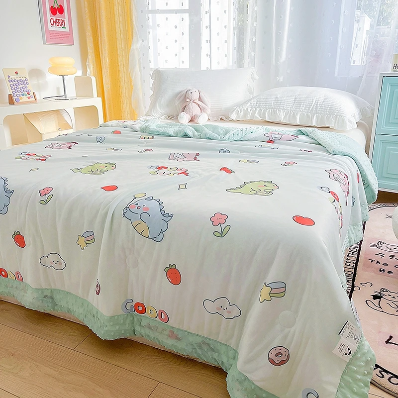 Cute Dinosaur Summer Quilt Ice Silk Feeling Cool Feeling Silk Bean Airable Comforter Washable Thin Duvet Air Conditioning Quilts