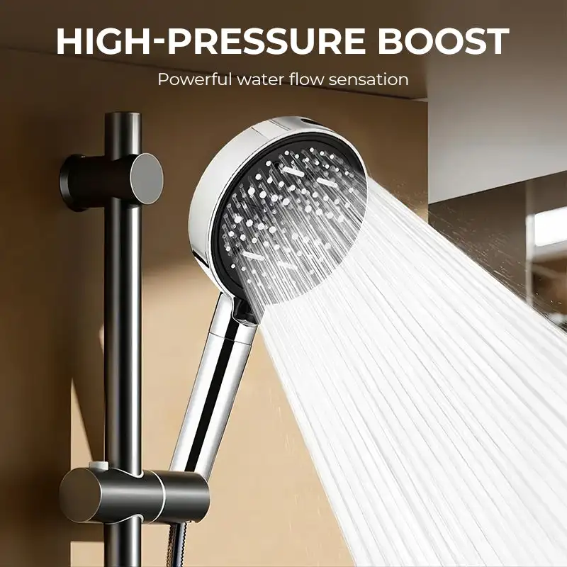 Multi-Functional High Pressure Handheld Shower Head 5-Modes Large Panel Booster Showerhead Bathroom Shower Accessories