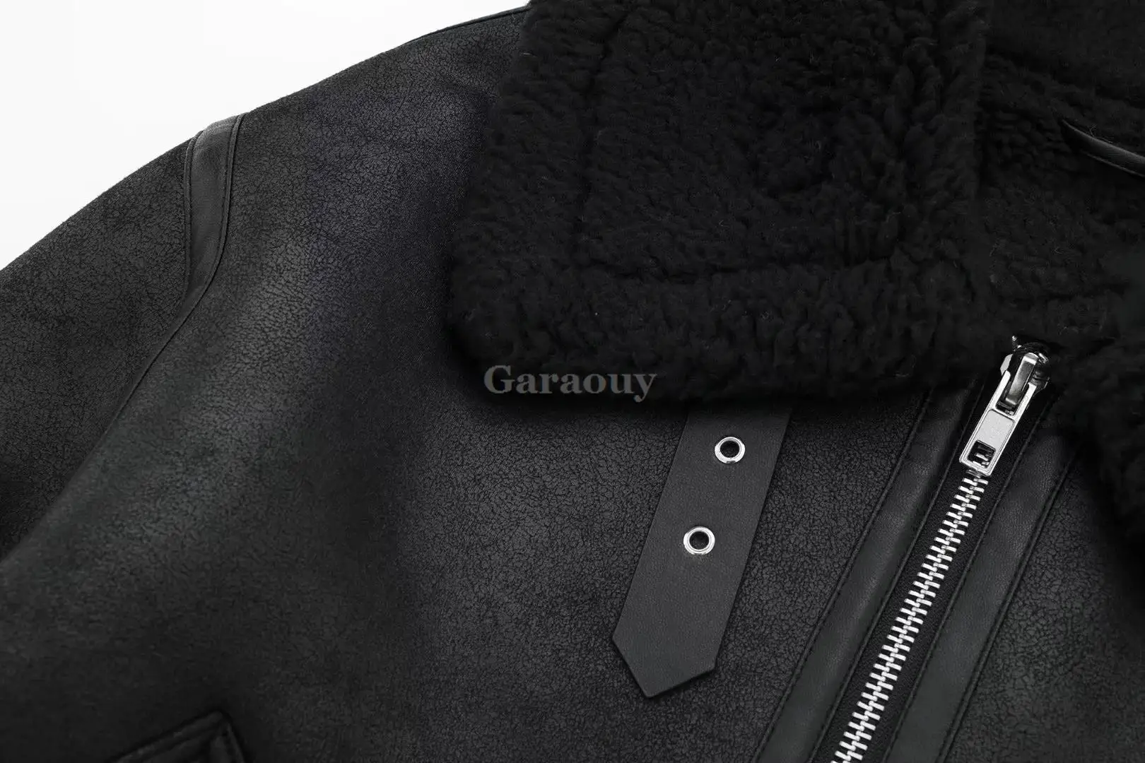 Garaouy 2023 Winter Women Black Faux Leather Fur Lapel Zip Motorcycle Jacket Female Casual Loose Thickened Warm Pu Coat Outwear