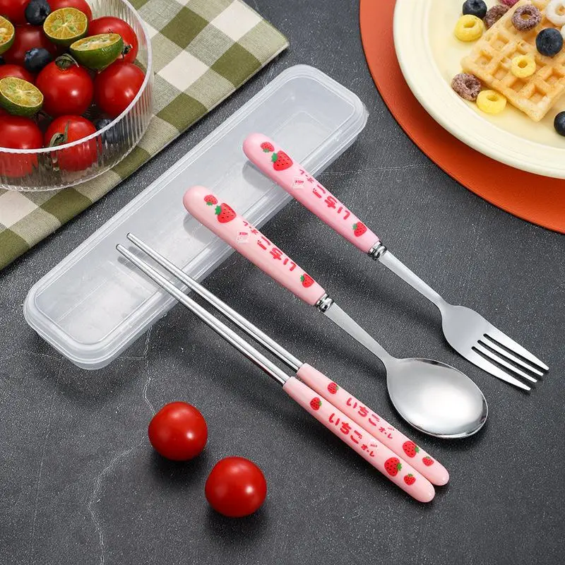 ملعقة شوكة عيدان مجموعة مع صندوق تخزين لمكتب مطعم المطبخ أواني السفر اكسسوارات 3 قطعة مجموعة أدوات المائدة المحمولة #3