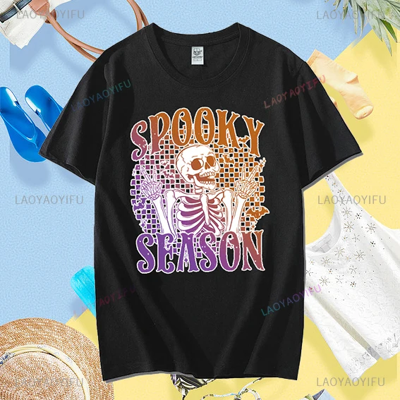 All Saints Day Short Sleeve Spooky Season Tshirt Play Trick Art Graphic Printed Funny Women T Shirt Humor Cartoon Man Clothing