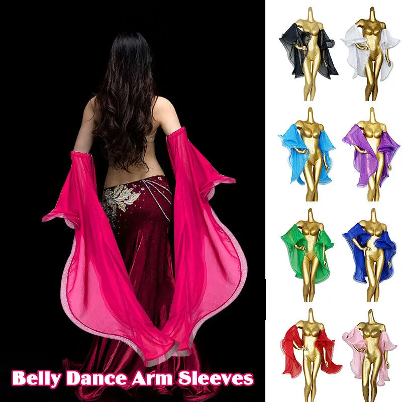 Disfraz de danza del vientre para mujer, Mangas de brazo de gasa para actuación, brazaletes de baile para niñas, accesorios de traje de danza del vientre, nuevo