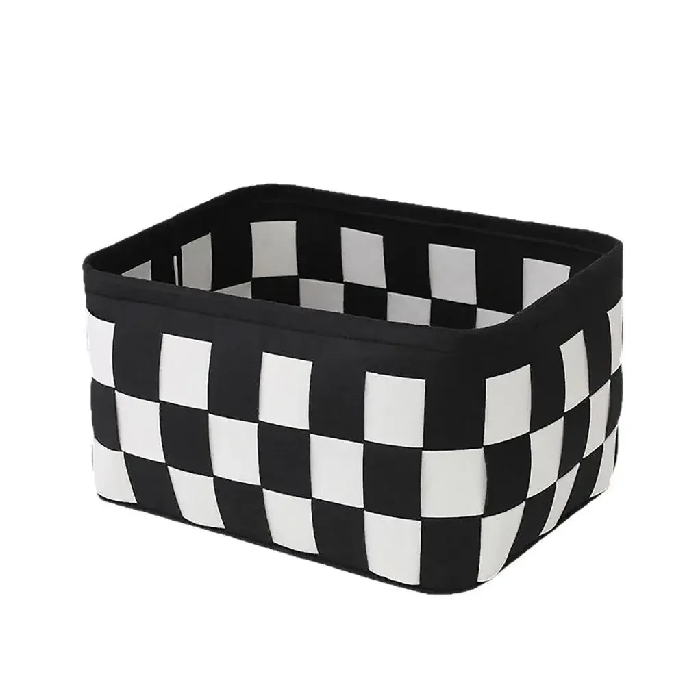 Ins Style Checkerboard Felt Storage Basket Desktop Organizer Box Home Sundries Cosmetic Toy Storage Bin Portable Storage Basket