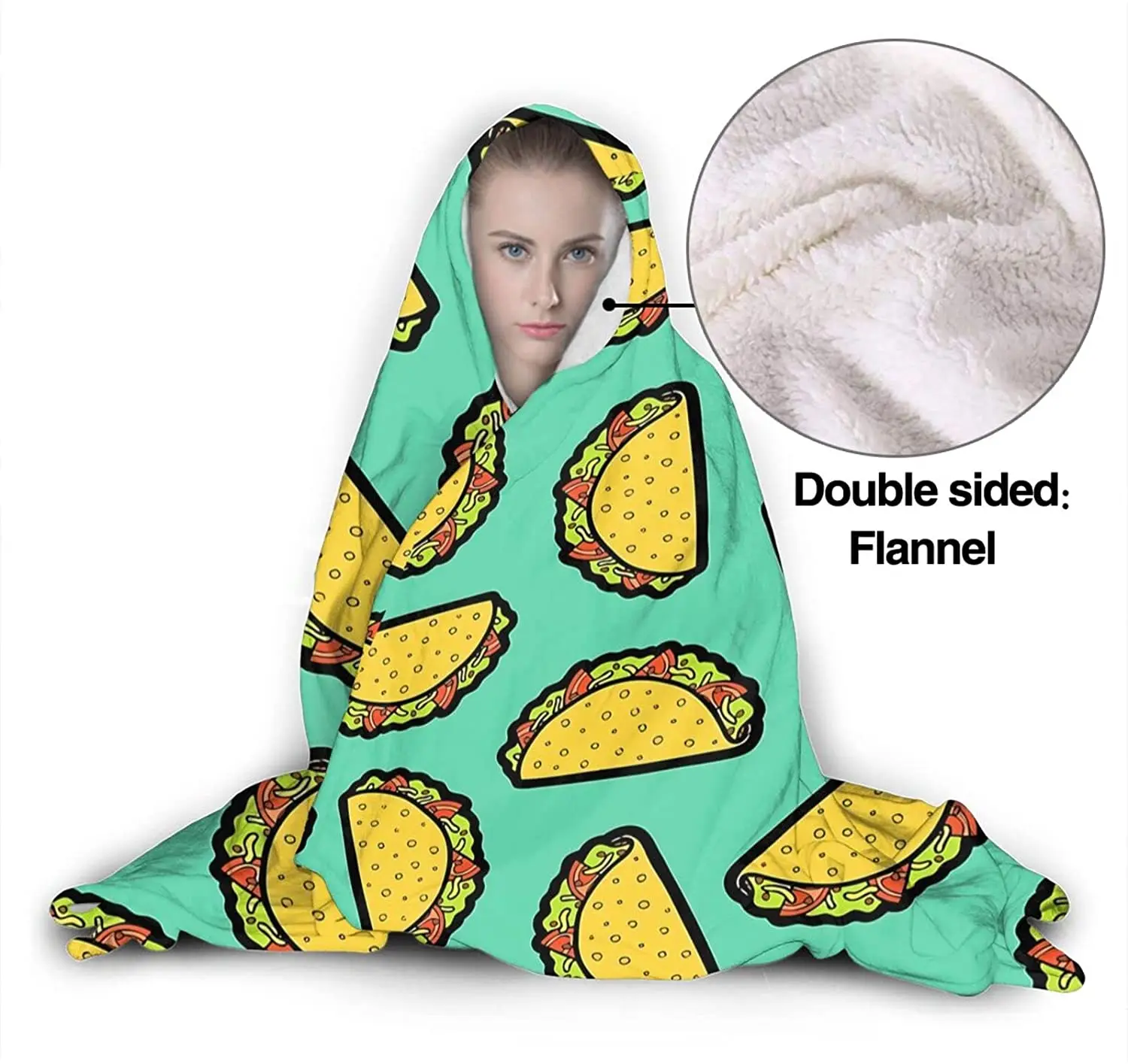 It's Taco Time! Hooded Blanket Soft and Lightweight Flannel Throw Suitable for Use in Bed, Living Room and Travel