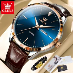 OLEVS 2935 Business Casual Men's Watch Waterproof Leather Strap Luxury Brand Date Week Temperament Trend Quartz Men's Watch