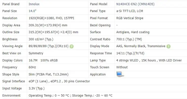 14.0" Laptop IPS 30Pin N140HCE-EN2 Rev.C2 N140HCE EN2 LED Display LCD Screen Matrix