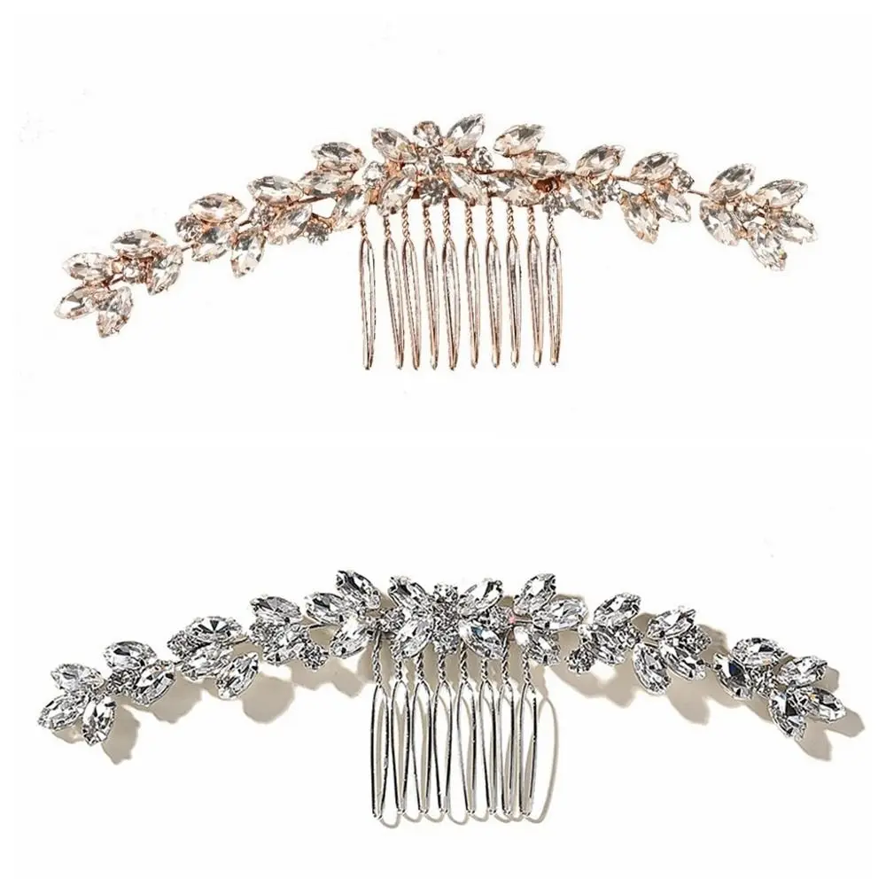 Retro Silver Toothed Insert Comb Gold Geometric Rhinestone Hairpin Tiaras Hairstyle Tools Hair Clip Party