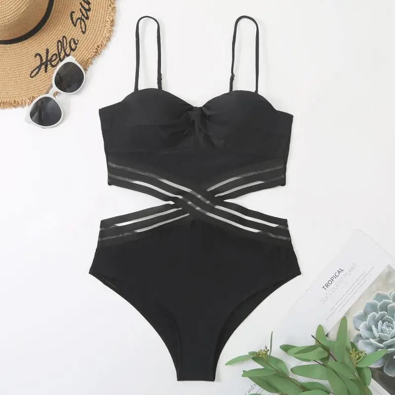 Bañador de realce de una pieza para mujer, Monokini Sexy, traje de baño liso, ropa de playa para verano, 2024