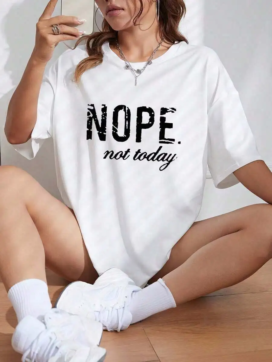 

White Letter Graphic Drop Shoulder T-Shirt For Women