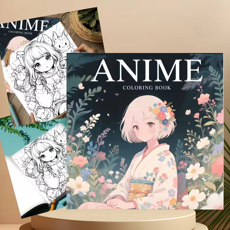 Livre de coloriage pour adultes sur le thème de l'anime, 24 pages, motifs de personnages mignons et kawaii, art thérapeutique relaxant, cadeau pour la pleine conscience