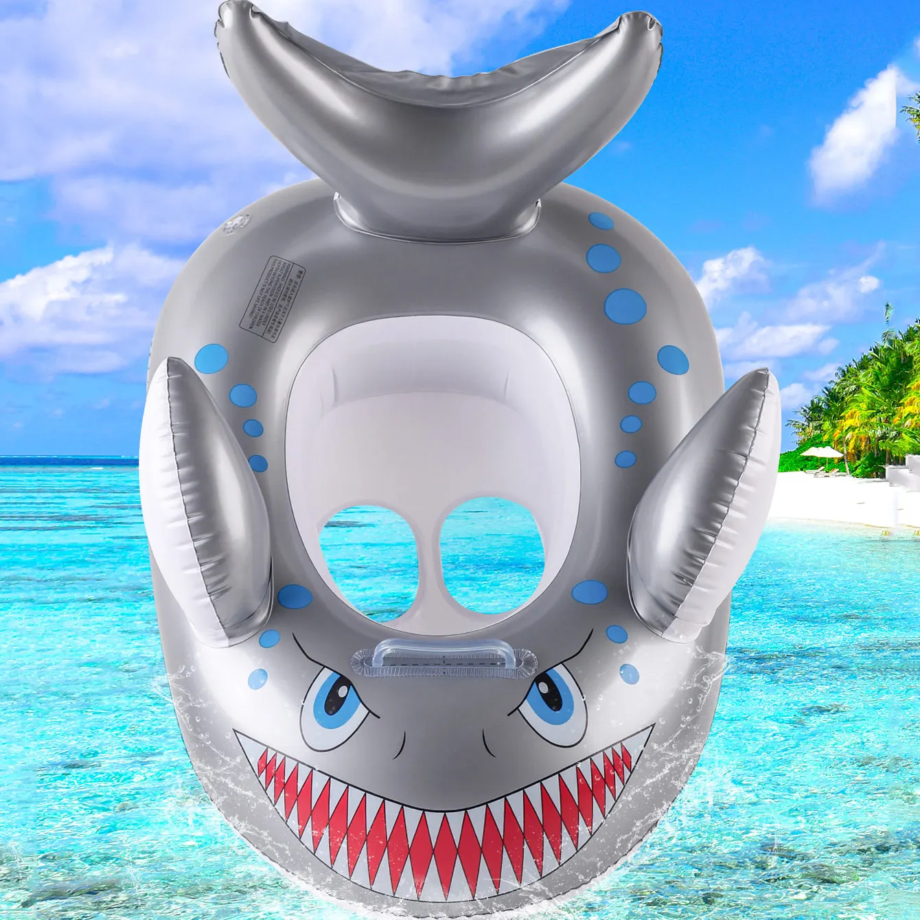 Anillo de asiento grueso inflable en forma de tiburón con asas, flotador recreativo y para deportes acuáticos de verano para diversión al aire libre, 1 ud.