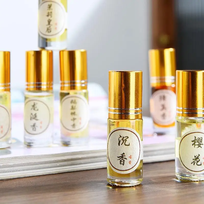 Ancient Style Fragrance Gift Roll-On Essential Oil Perfume for Women, Pear Curtain / Guggul / Sandalwood, Car & Massage Aromathe